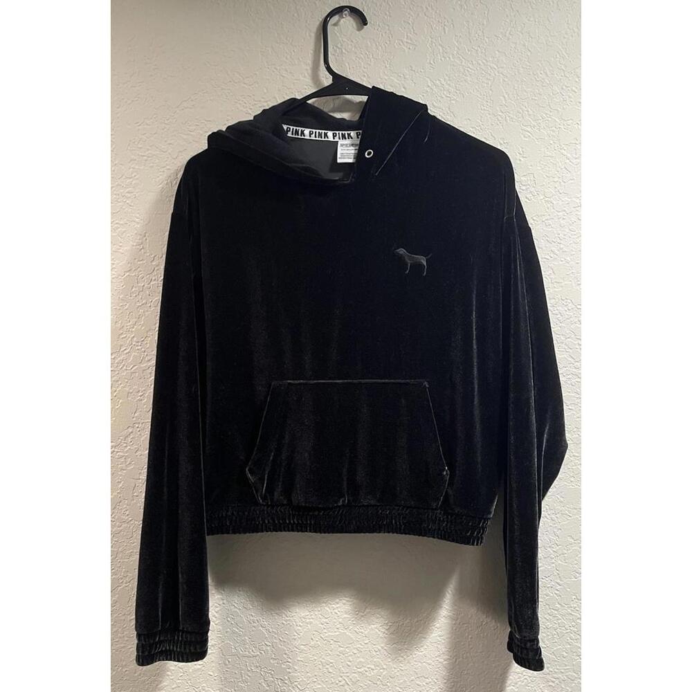 Victoria’s Secret PINK Crushed Velvet Hoodie Track Suit Cropped Velour Small